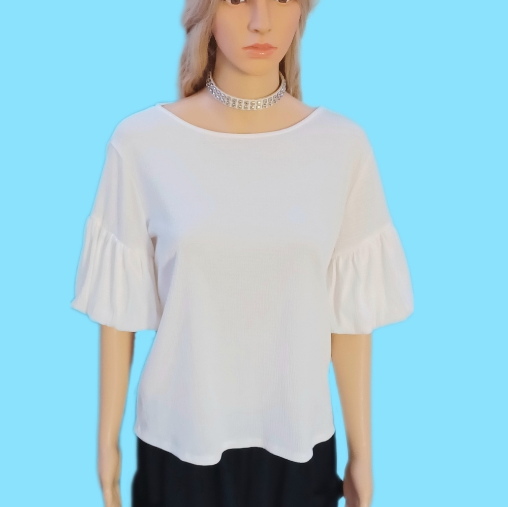 Cable & guage puff sleeve blouse S/M